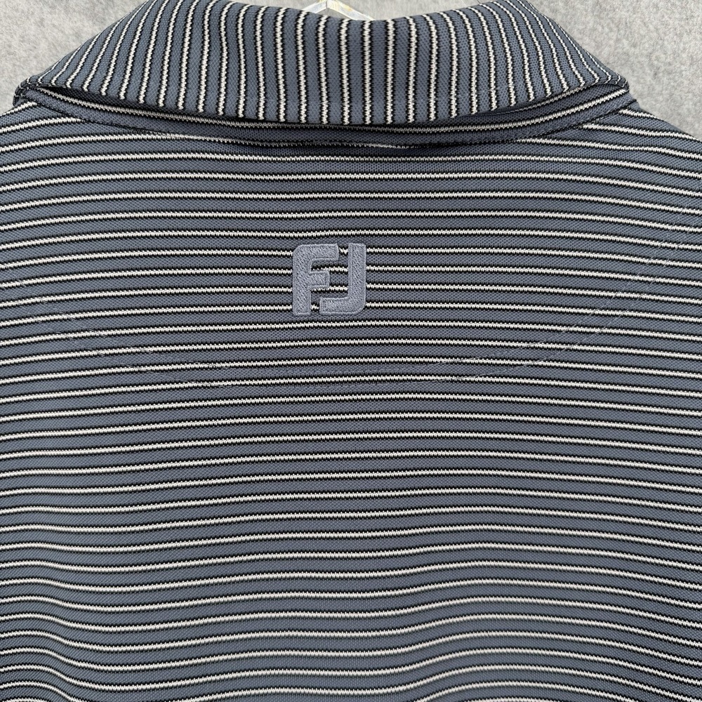 FJ Foot Joy Mens XL Golf Polo Shirt Performance Black/Grey Stripe S/S Logo - Picture 9 of 10